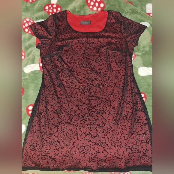 Red with Black sparkle mesh dress - Picture 1 of 3